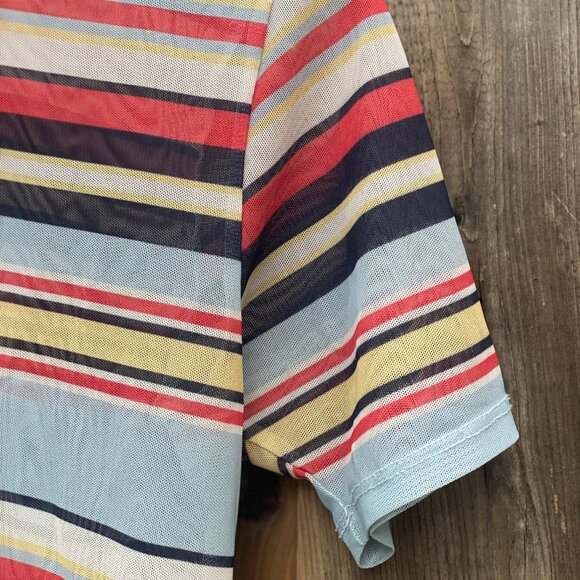 Urban Outfitters Striped Sheer Mesh Funnel Neck Top Size M - Picture 6 of 11